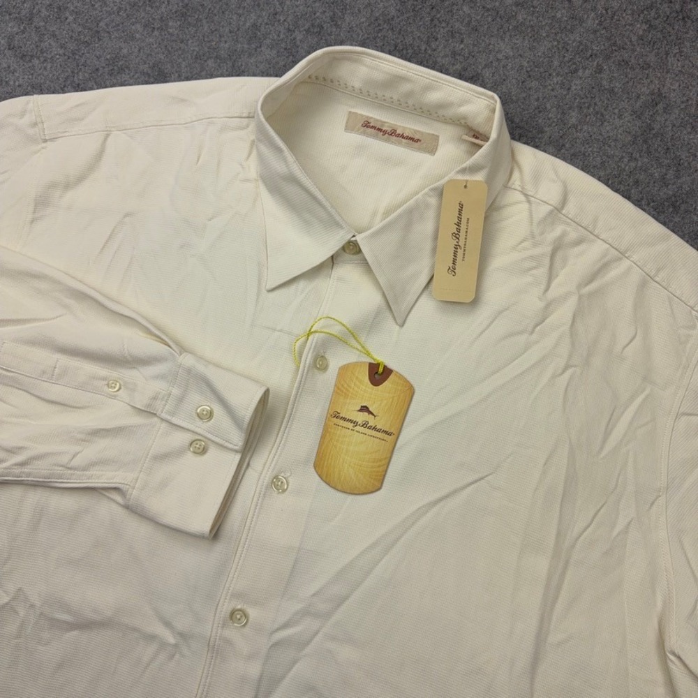Tommy Bahama Shirt Men 2XL Cream Bermuda Square LS 100% Silk Luxury Tropical NEW